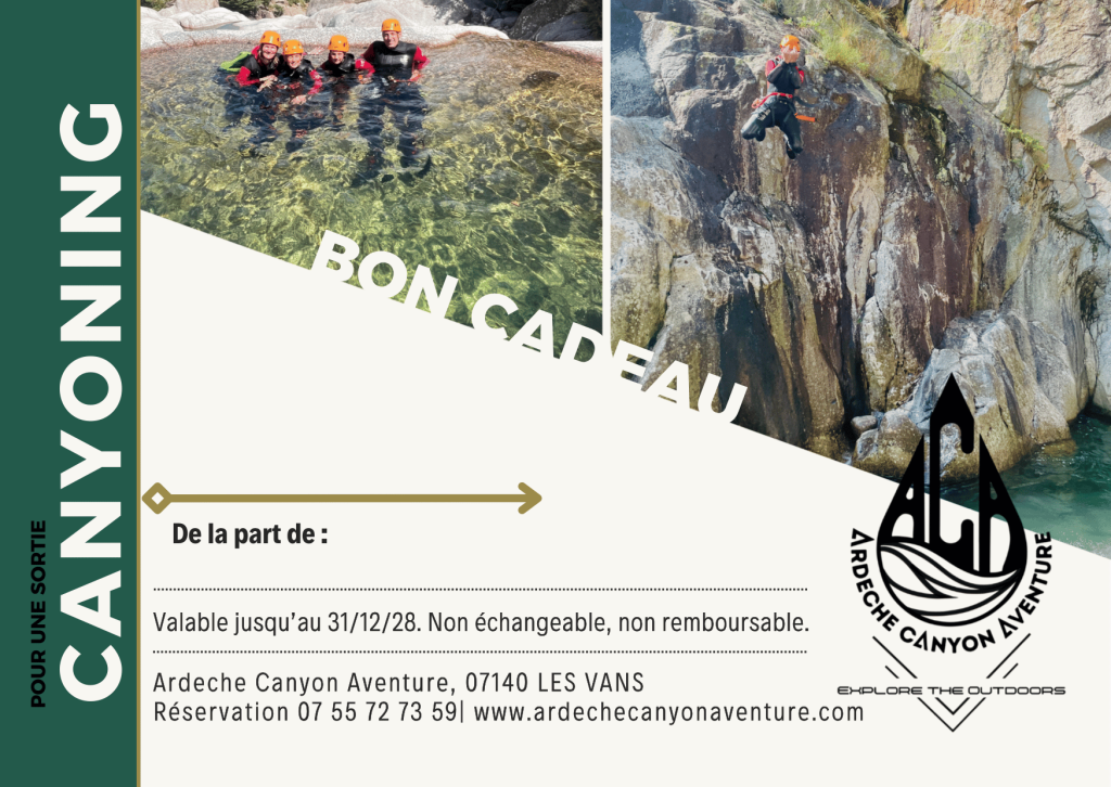 bon cadeau a offrir pour une activité de canyoning en ardeche